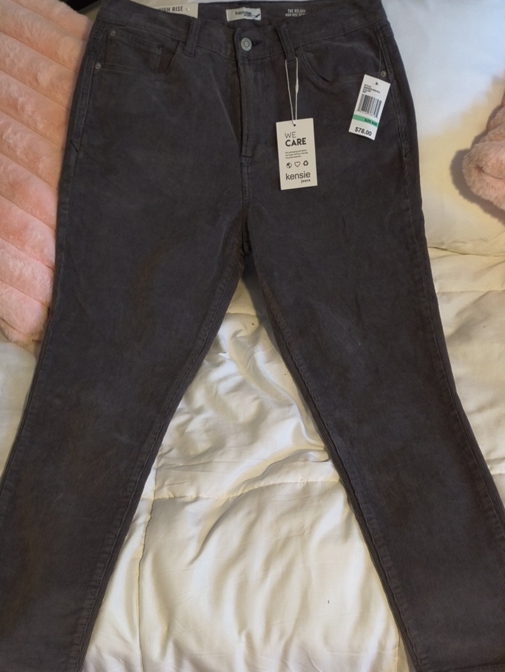Kensie High-Rise Cuoderoy in Charcoal Gray